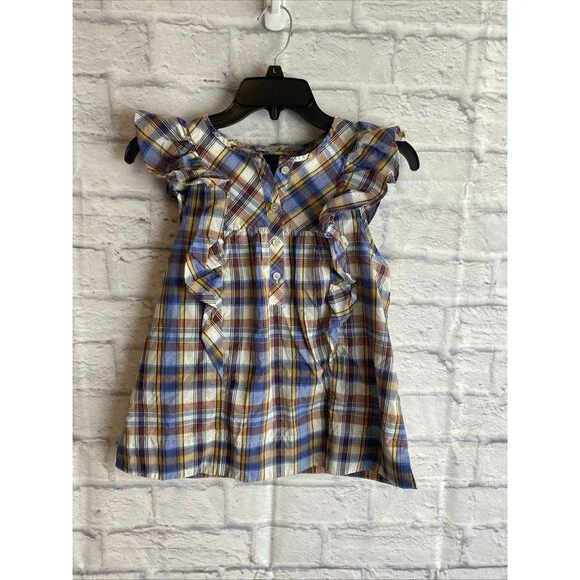 J. Crew Women’s Casual Preppy Ruffle Top Plaid Sleeveless Blouse Size 00 - Picture 8 of 8